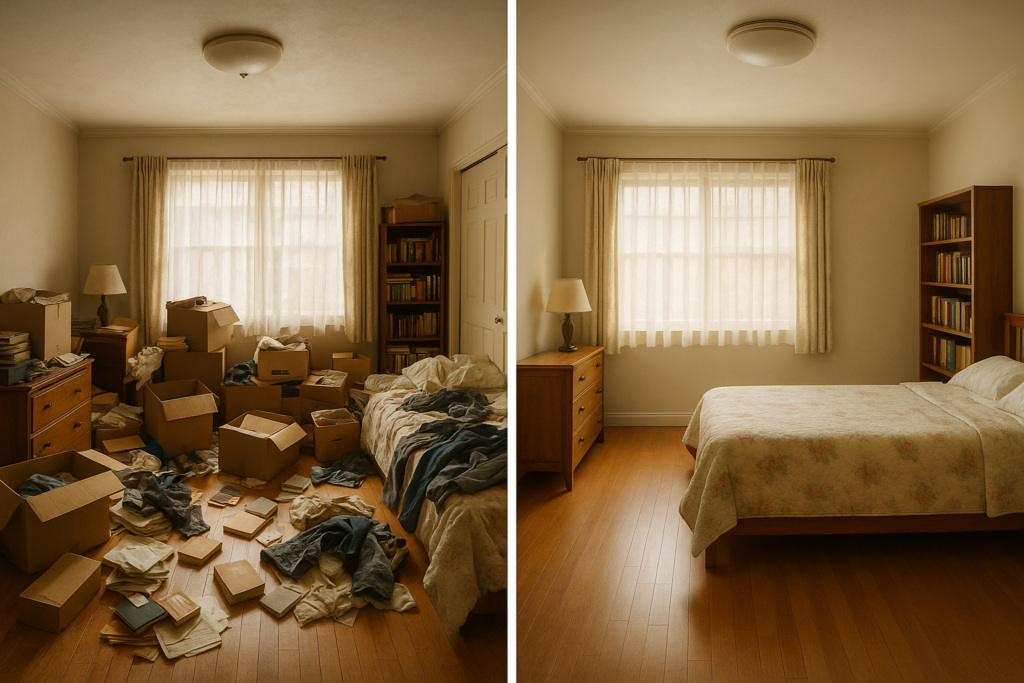 散らかった部屋から整頓された空間へ